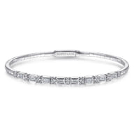 Demure - 14K White Gold Alternating Baguette and Round Diamond Bangle Bracelet