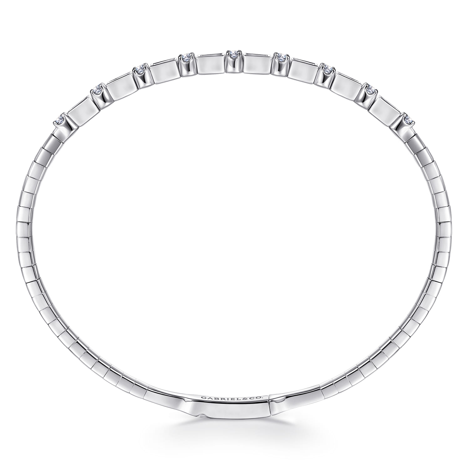 Demure - 14K White Gold Alternating Baguette and Round Diamond Bangle Bracelet - 0.85 ct - Shot 3