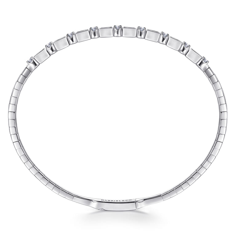 Demure - 14K White Gold Alternating Baguette and Round Diamond Bangle Bracelet - 0.85 ct - Shot 3