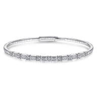Demure - 14K White Gold Alternating Baguette and Round Diamond Bangle