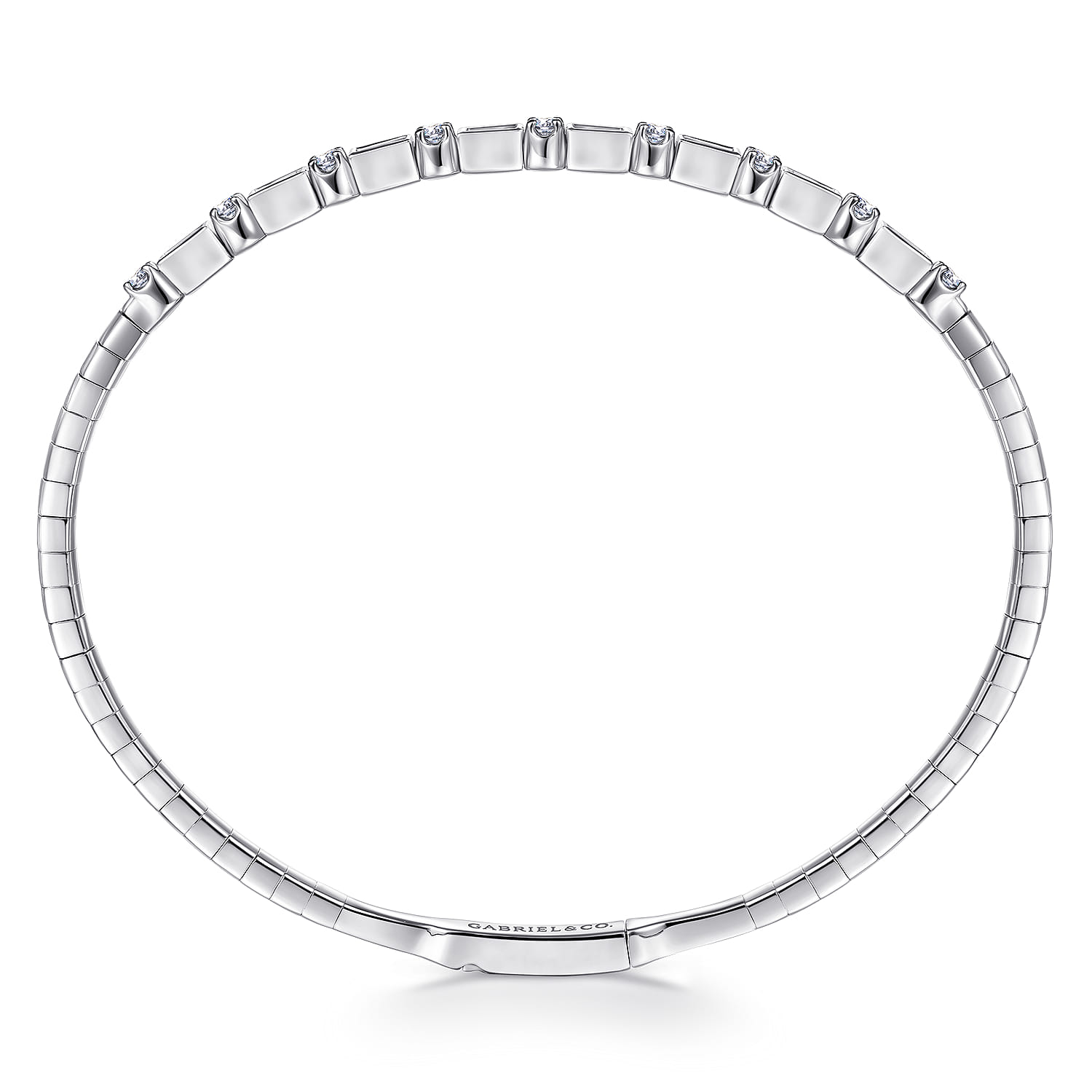 Demure - 14K White Gold Alternating Baguette and Round Diamond Bangle - 0.88 ct - Shot 3