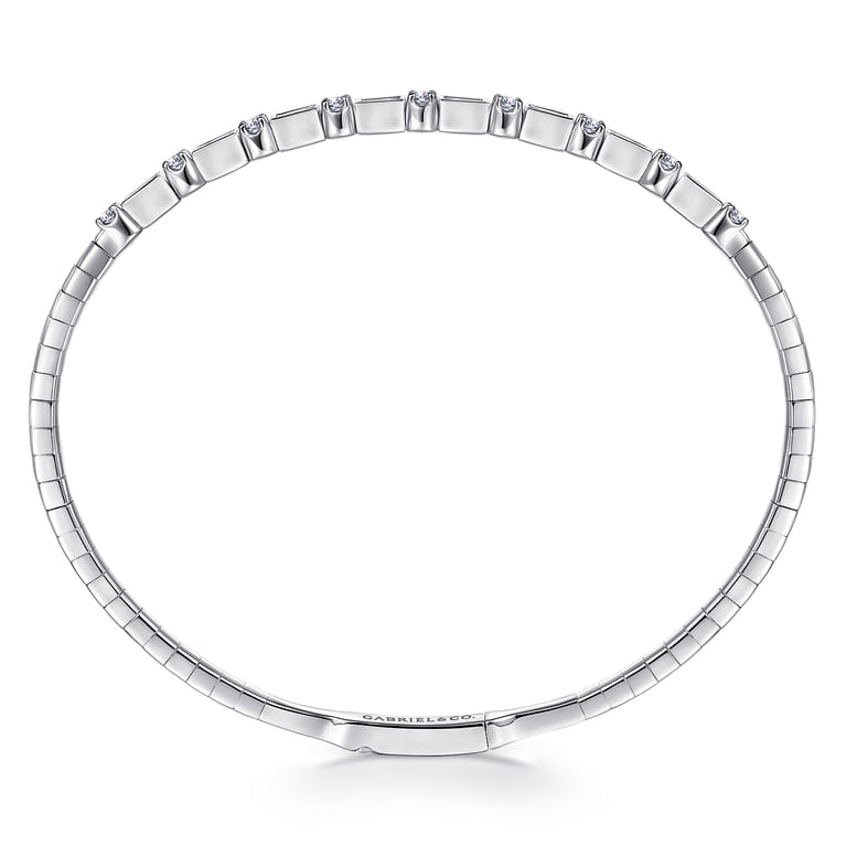 Demure - 14K White Gold Alternating Baguette and Round Diamond Bangle - 0.88 ct - Shot 3