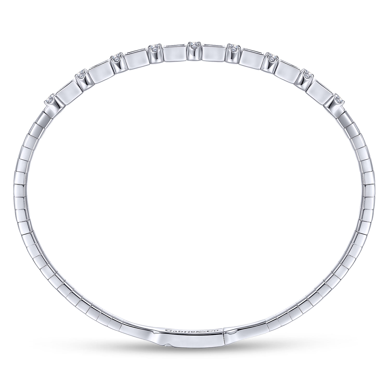 Demure - 14K White Gold Alternating Baguette and Round Diamond Bangle - 0.85 ct - Shot 3