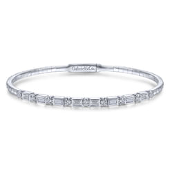 Demure - 14K White Gold Alternating Baguette and Round Diamond Bangle