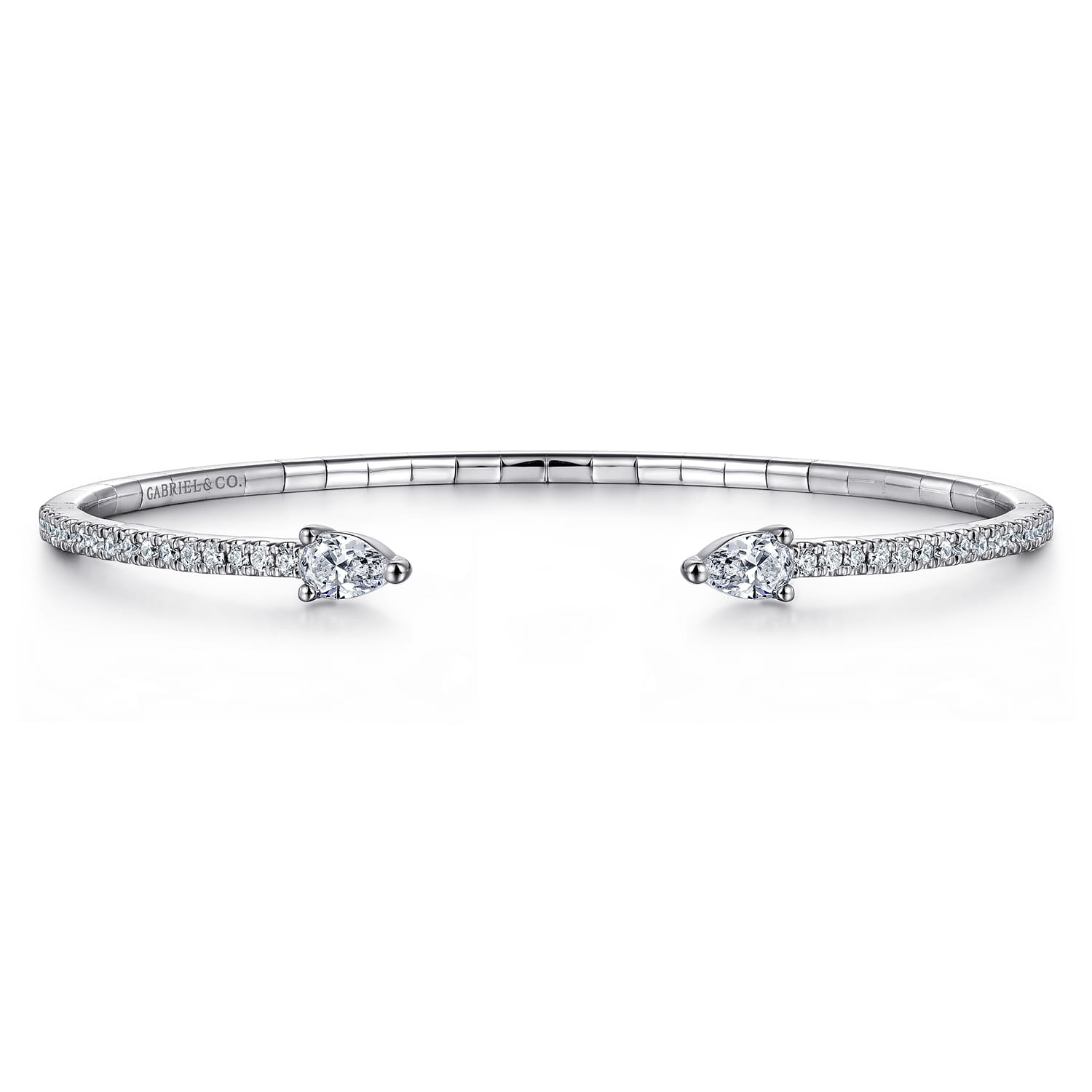 Demure - 14K White Gold Arrow Diamond Open Bangle Bracelet - 1 ct - Shot 1