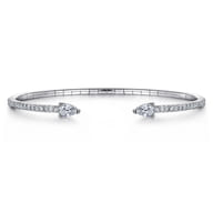 Demure - 14K White Gold Arrow Diamond Open Bangle Bracelet