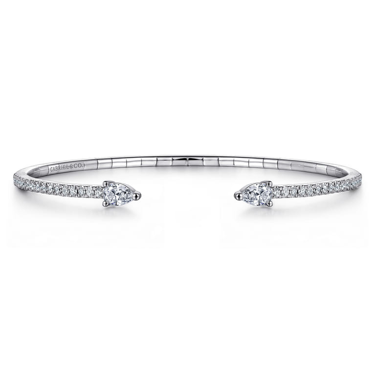 Demure - 14K White Gold Arrow Diamond Open Bangle Bracelet - 1 ct - Shot 1