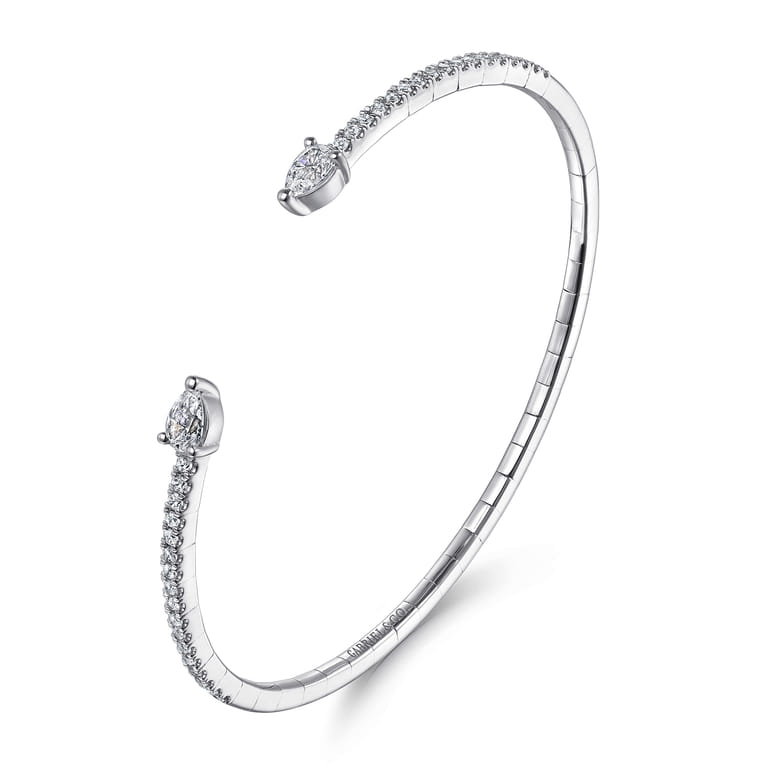 Demure - 14K White Gold Arrow Diamond Open Bangle Bracelet - 1 ct - Shot 2
