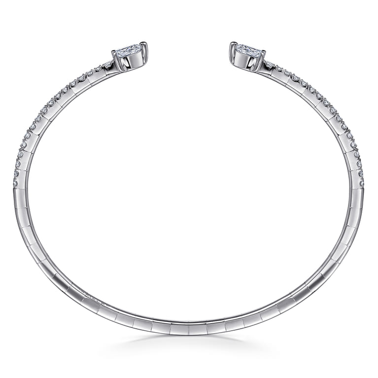 Demure - 14K White Gold Arrow Diamond Open Bangle Bracelet - 1 ct - Shot 3