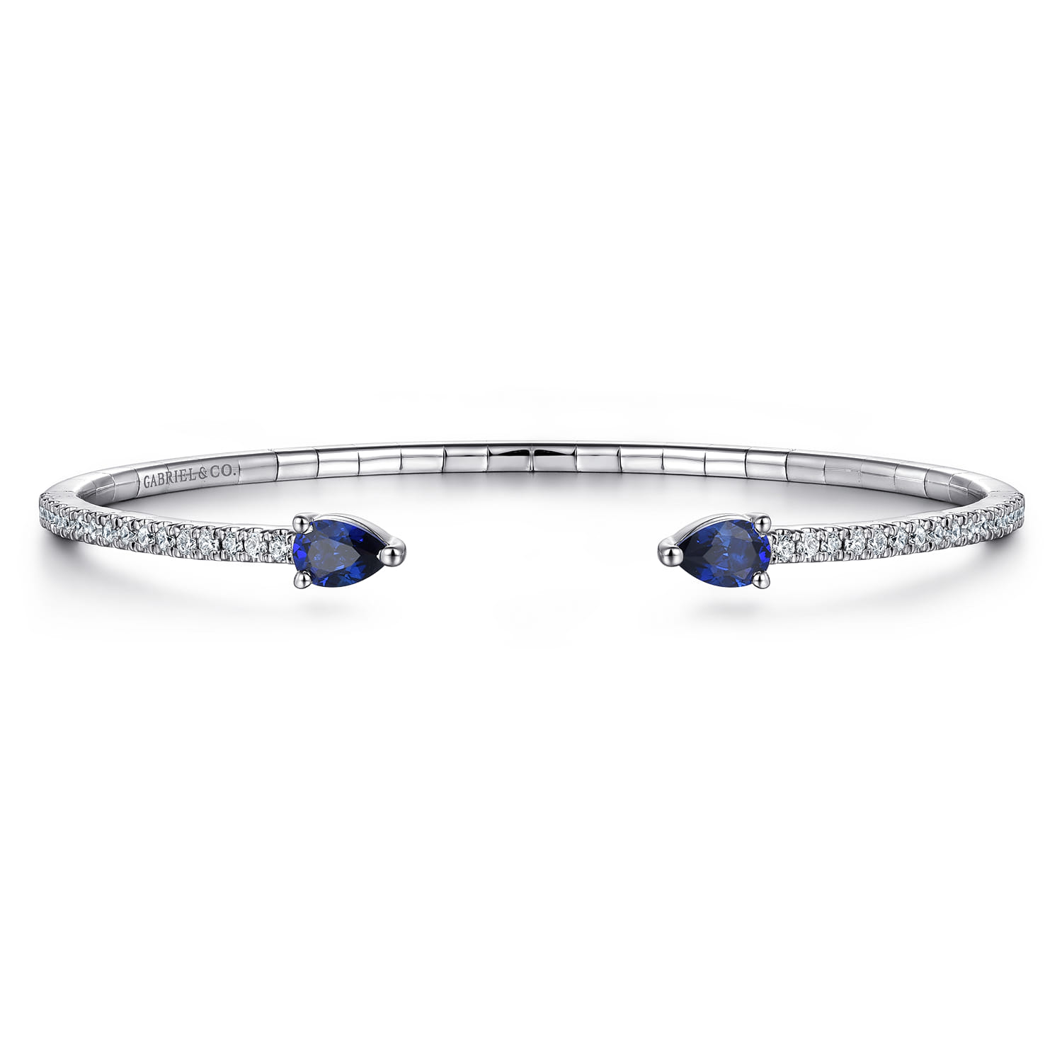Demure - 14K White Gold Arrow Sapphire and Diamond Open Bangle Bracelet - 0.5 ct - Shot 1