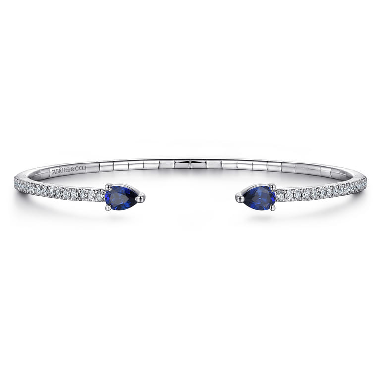 Demure - 14K White Gold Arrow Sapphire and Diamond Open Bangle Bracelet - 0.5 ct - Shot 1
