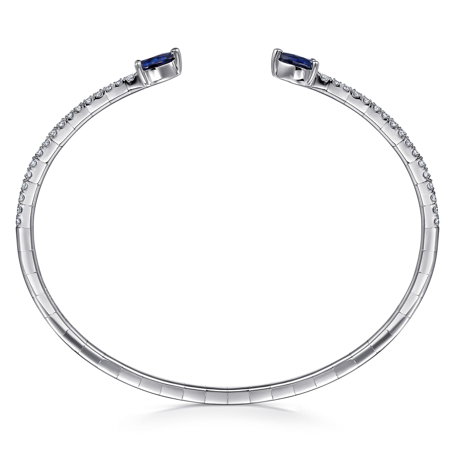 Demure - 14K White Gold Arrow Sapphire and Diamond Open Bangle Bracelet - 0.5 ct - Shot 3