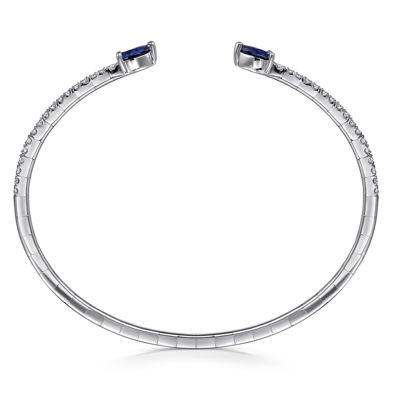 Demure - 14K White Gold Arrow Sapphire and Diamond Open Bangle Bracelet - 0.5 ct - Shot 3