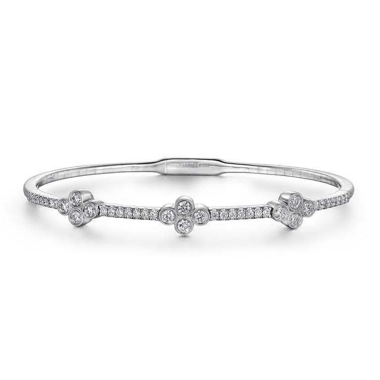 Demure - 14K White Gold Bangle with Clover Diamond Stations - 1 ct - Shot 1