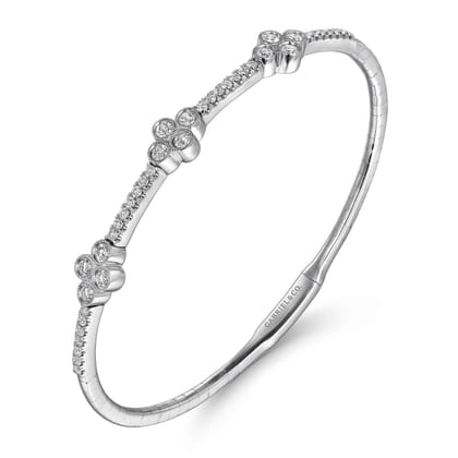 Demure - 14K White Gold Bangle with Clover Diamond Stations