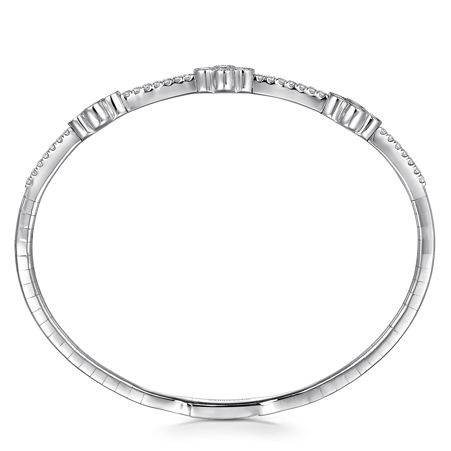 Demure - 14K White Gold Bangle with Clover Diamond Stations - 1 ct - Shot 3