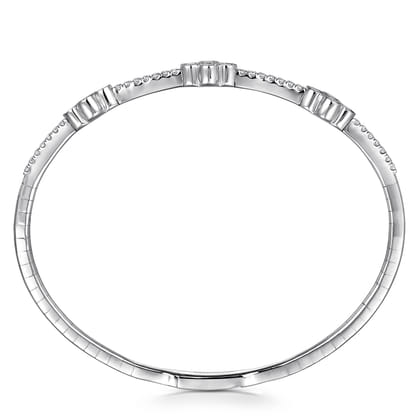 Demure - 14K White Gold Bangle with Clover Diamond Stations