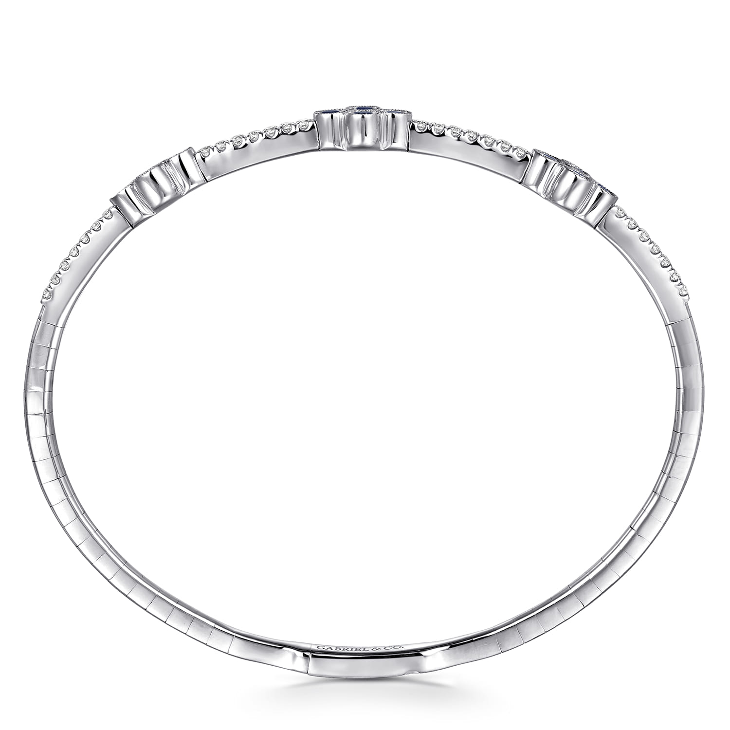 Demure - 14K White Gold Bangle with Diamond and Sapphire Quatrefoil Stations - 0.4 ct - Shot 3