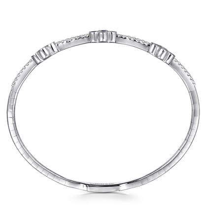 Demure - 14K White Gold Bangle with Diamond and Sapphire Quatrefoil Stations
