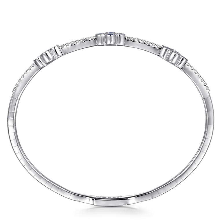 Demure - 14K White Gold Bangle with Diamond and Sapphire Quatrefoil Stations - 0.4 ct - Shot 3