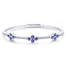 Demure - 14K White Gold Bangle with Diamond and Sapphire Quatrefoil Stations - 1 ct