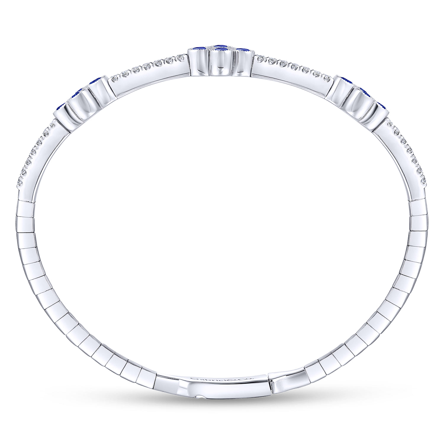 Demure - 14K White Gold Bangle with Diamond and Sapphire Quatrefoil Stations