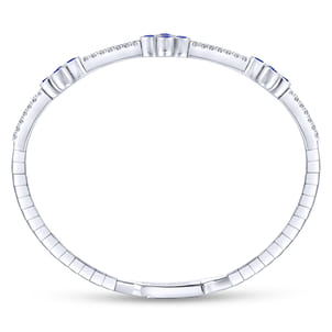 Demure - 14K White Gold Bangle with Diamond and Sapphire Quatrefoil Stations