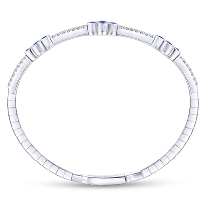 Demure - 14K White Gold Bangle with Diamond and Sapphire Quatrefoil Stations
