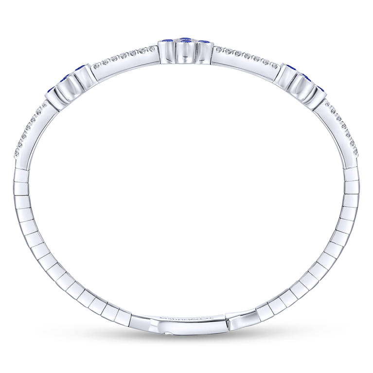 Demure - 14K White Gold Bangle with Diamond and Sapphire Quatrefoil Stations - 1 ct - Shot 3