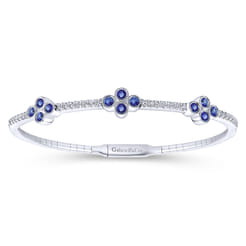 Demure - 14K White Gold Bangle with Diamond and Sapphire Quatrefoil Stations