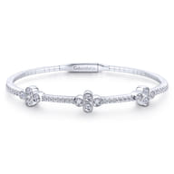 Demure - 14K White Gold Bangle with Quatrefoil Diamond Stations