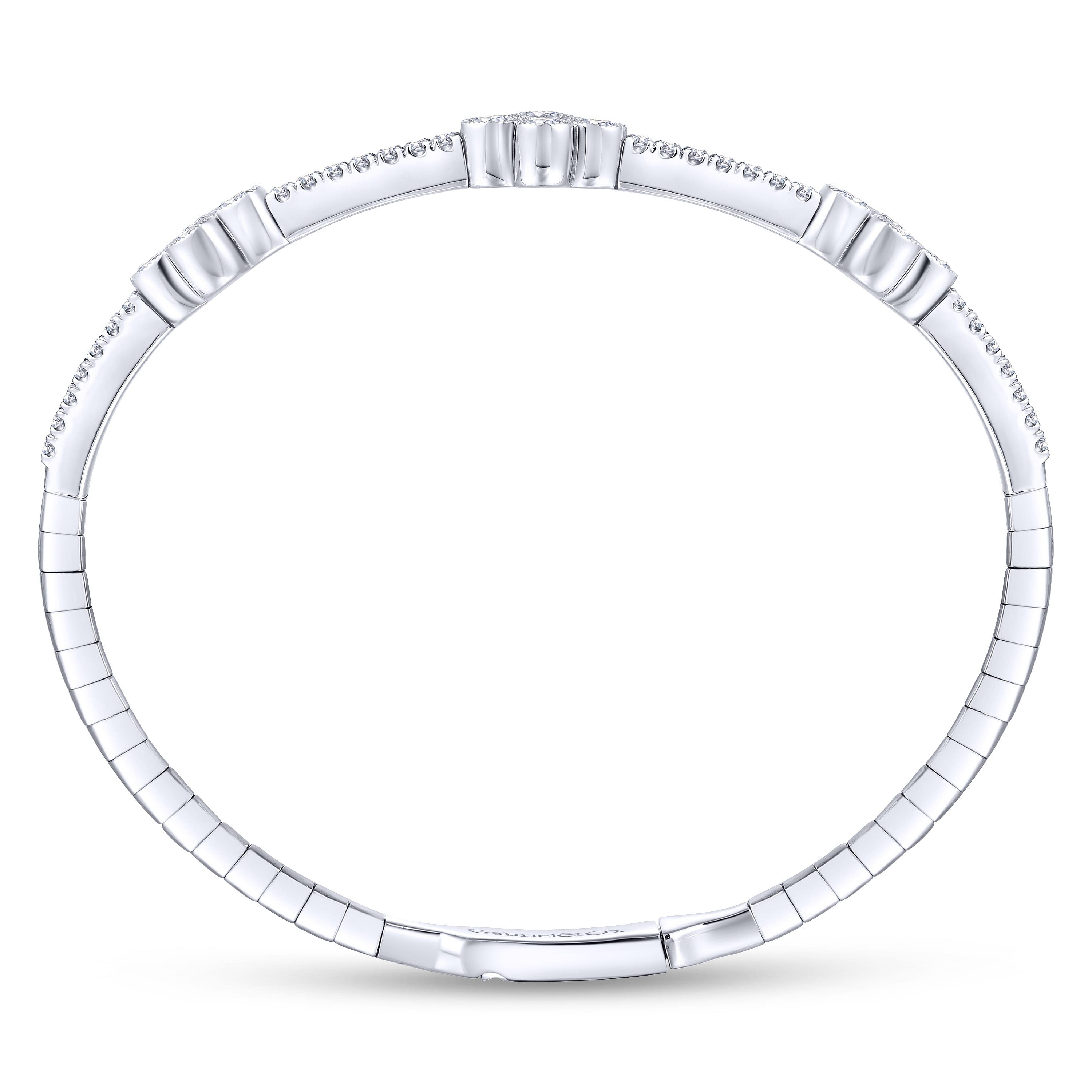 Demure - 14K White Gold Bangle with Quatrefoil Diamond Stations - 1.1 ct - Shot 3