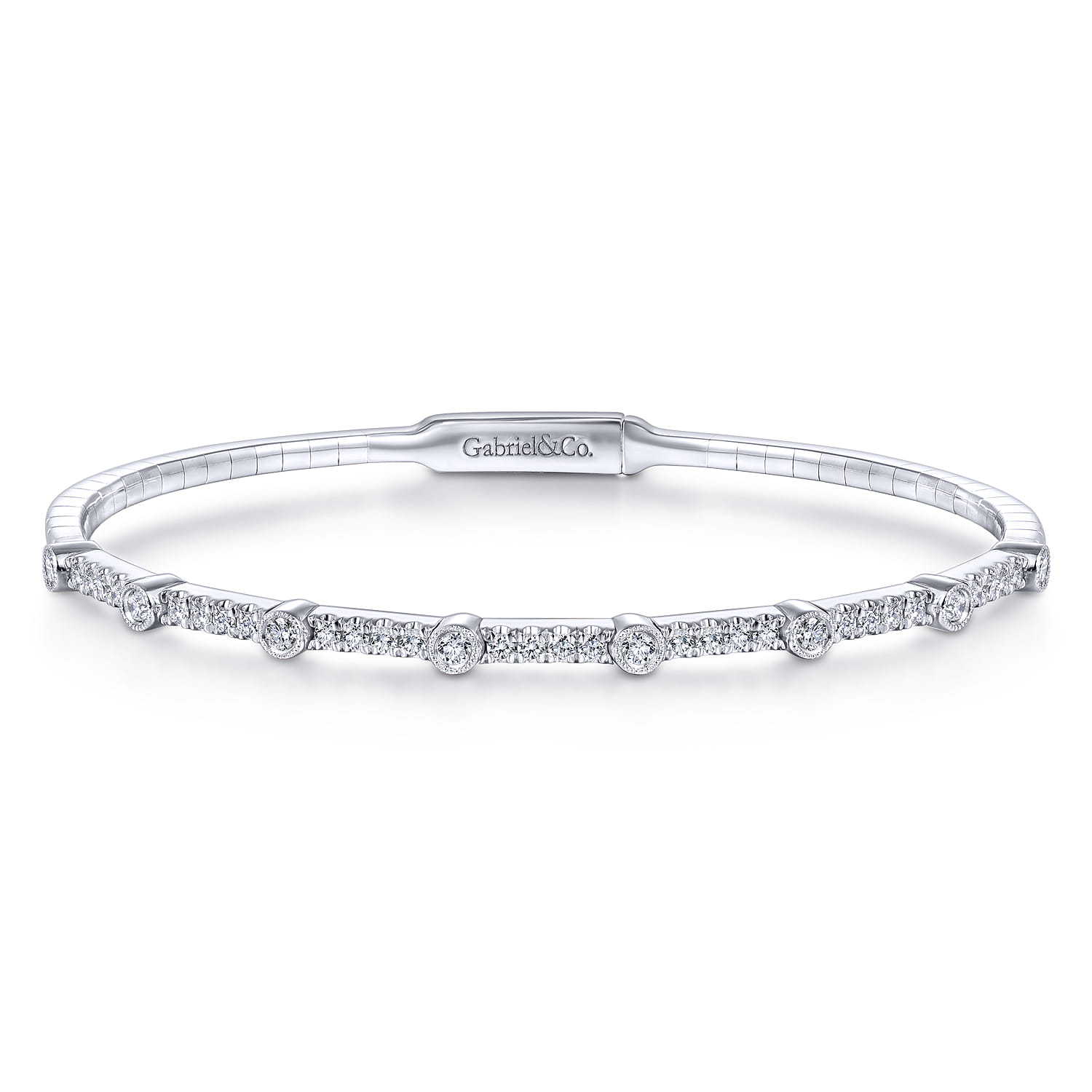 Demure - 14K White Gold Bezel Station Diamond Bangle - 0.55 ct - Shot 1