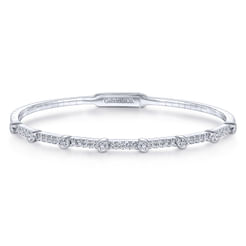 14K White Gold Bezel Station Diamond Bangle