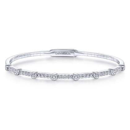 Demure - 14K White Gold Bezel Station Diamond Bangle
