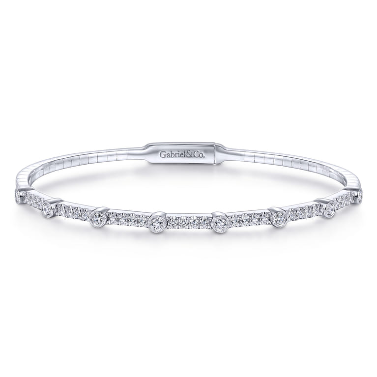 Demure - 14K White Gold Bezel Station Diamond Bangle - 0.55 ct - Shot 1