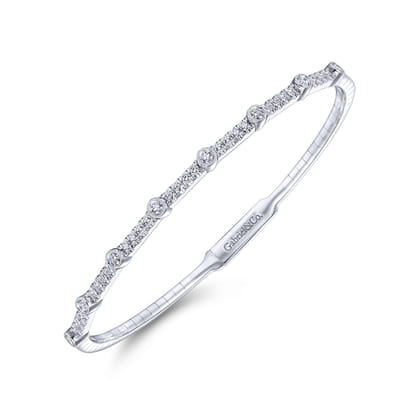 Demure - 14K White Gold Bezel Station Diamond Bangle