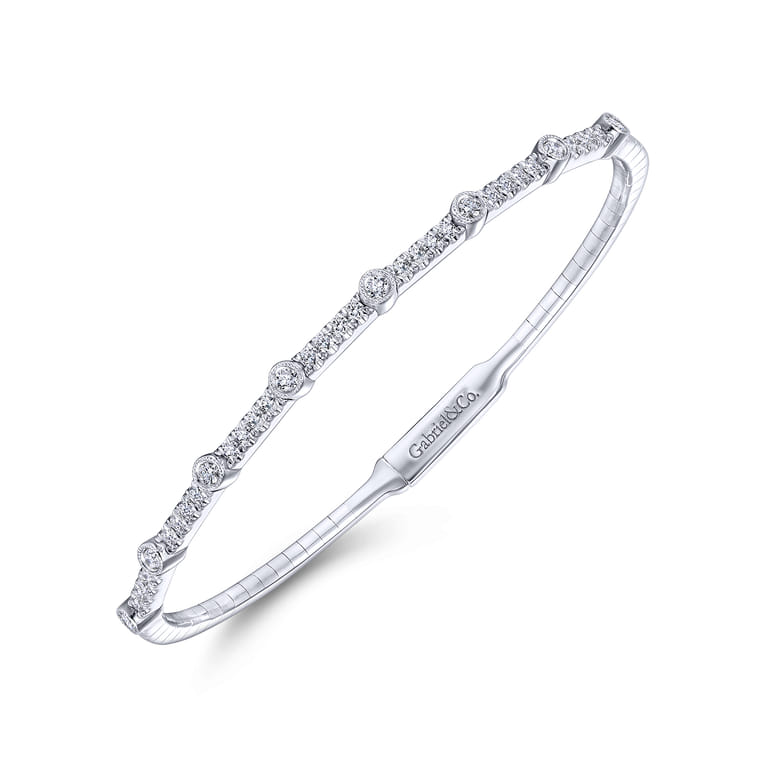 Demure - 14K White Gold Bezel Station Diamond Bangle - 0.55 ct - Shot 2