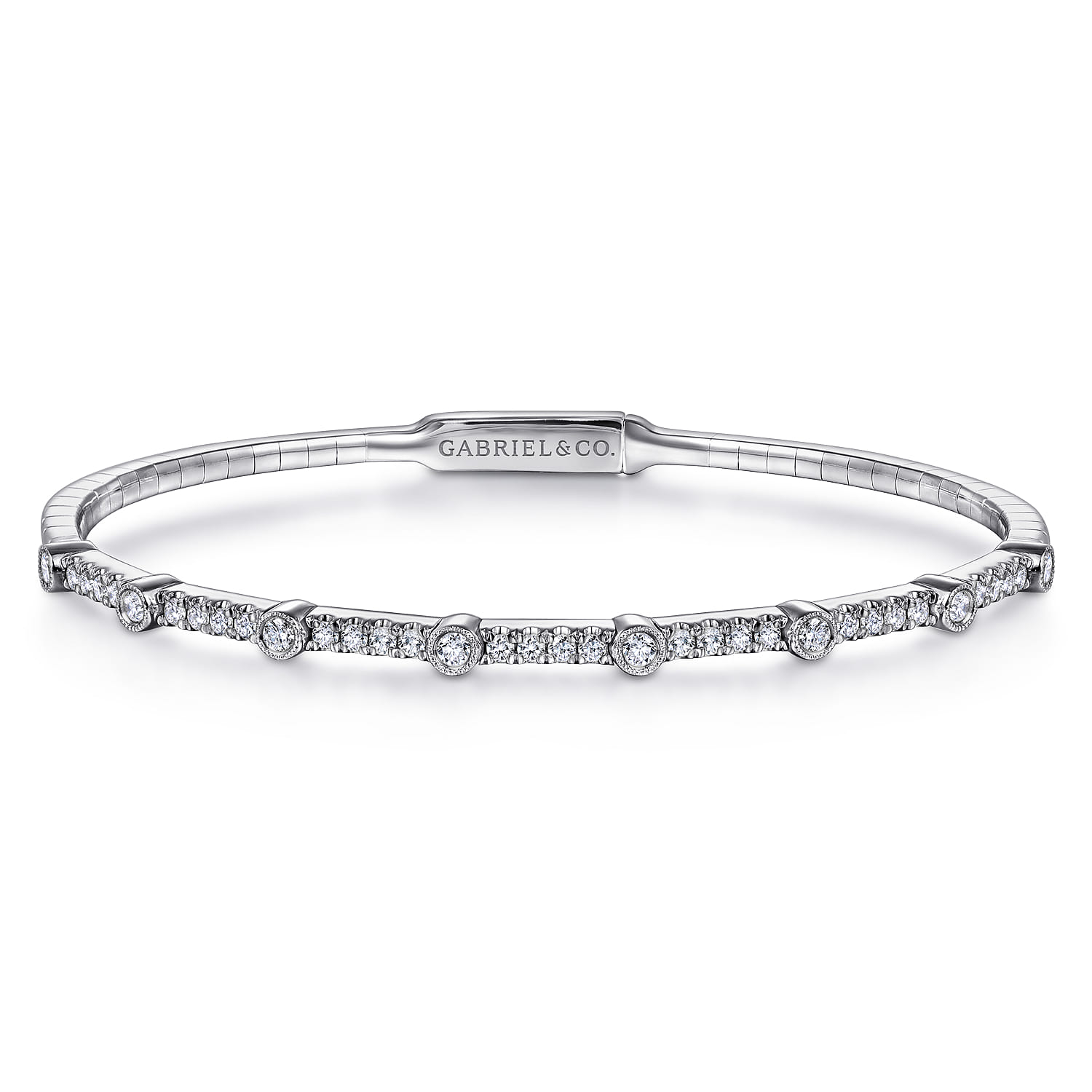 Demure - 14K White Gold Bezel Station Diamond Bangle - 0.55 ct - Shot 1