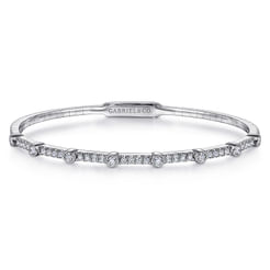 14K White Gold Bezel Station Diamond Bangle