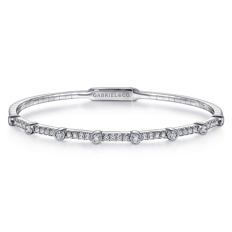 Demure - 14K White Gold Bezel Station Diamond Bangle - 0.55 ct - Shot 1
