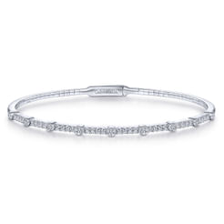 14K White Gold Bezel Station Diamond Bangle