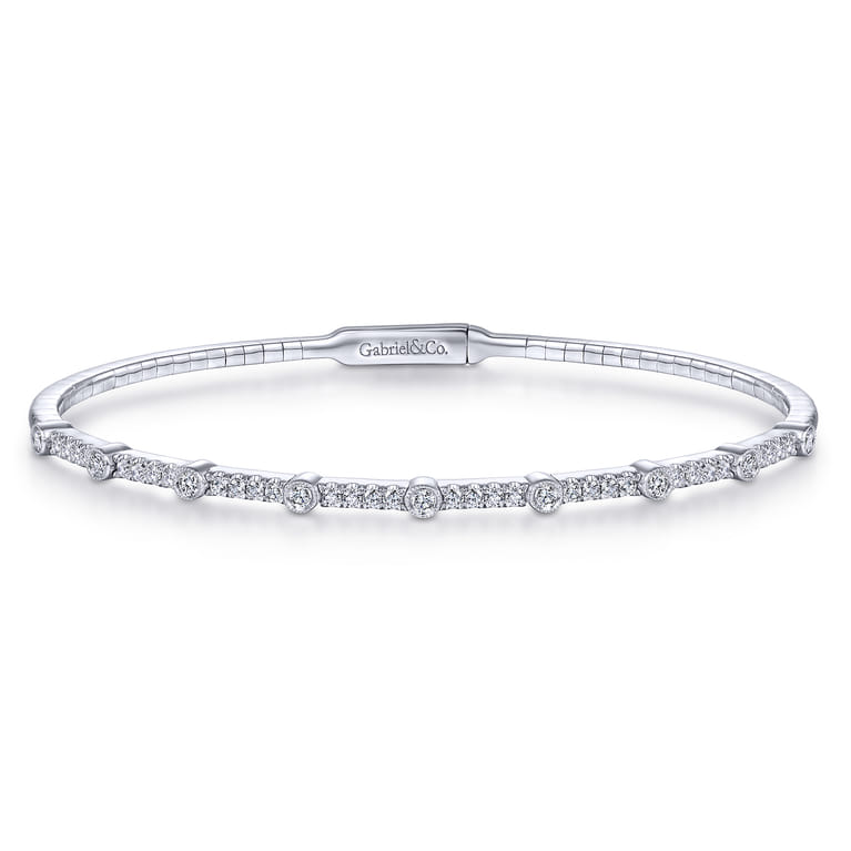 Demure - 14K White Gold Bezel Station Diamond Bangle - 0.6 ct - Shot 1