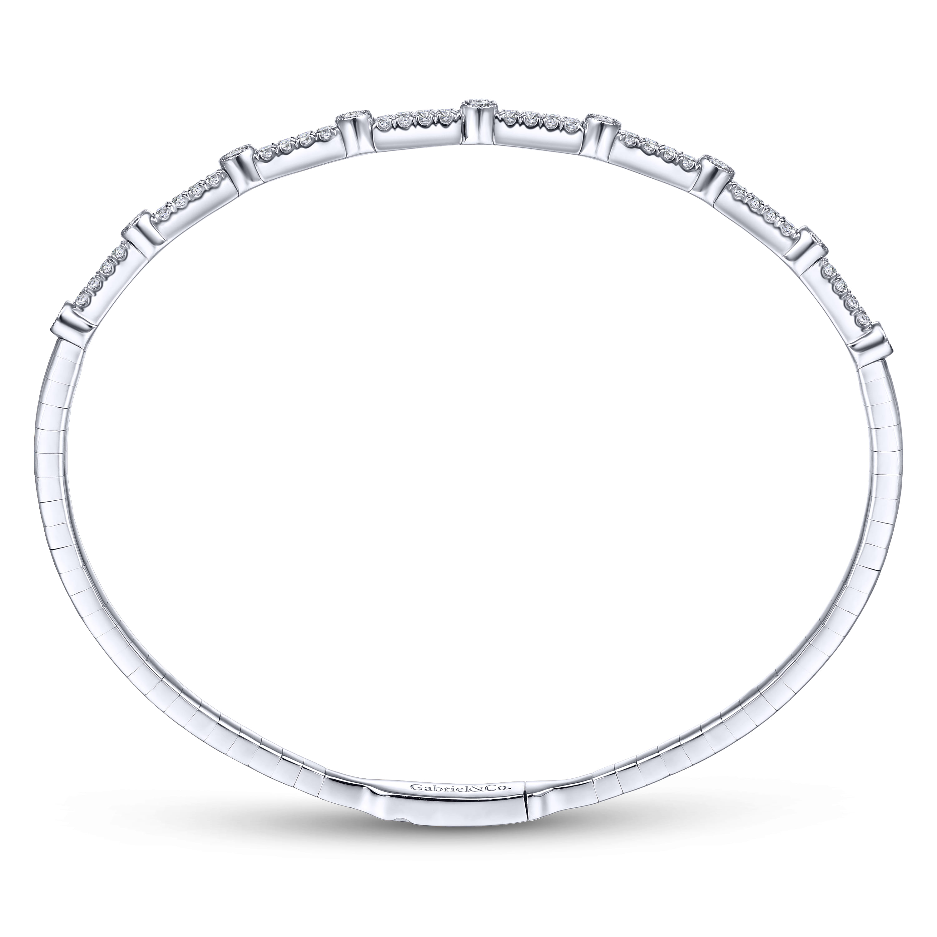 Demure - 14K White Gold Bezel Station Diamond Bangle - 0.6 ct - Shot 3
