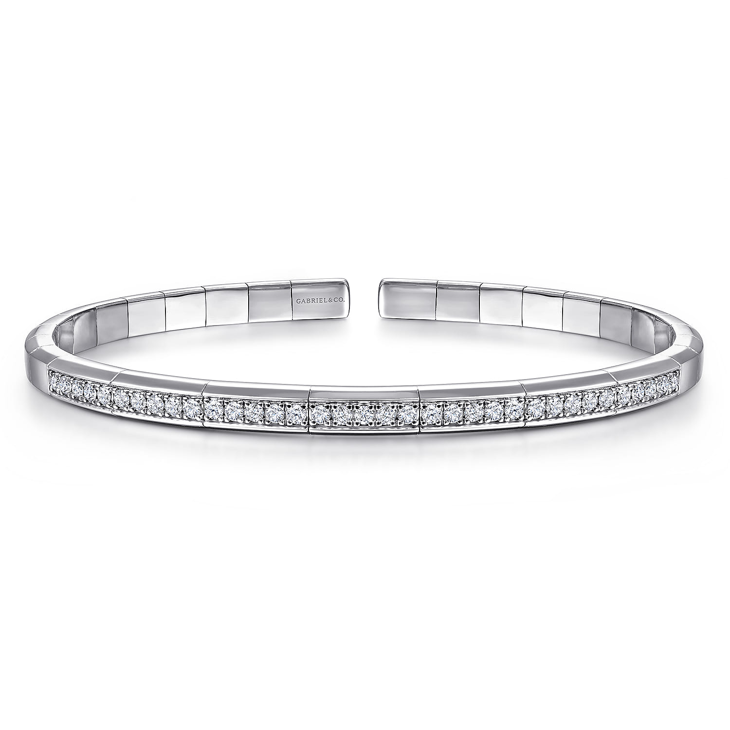 Demure - 14K White Gold Cuff Bracelet with Diamond Inner Channel - 0.6 ct - Shot 1