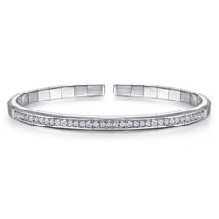 Demure - 14K White Gold Cuff Bracelet with Diamond Inner Channel