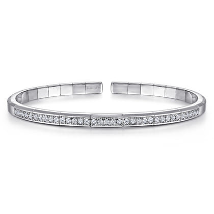 Demure - 14K White Gold Cuff Bracelet with Diamond Inner Channel
