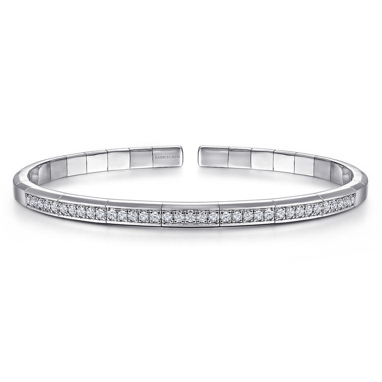 Demure - 14K White Gold Cuff Bracelet with Diamond Inner Channel - 0.6 ct - Shot 1