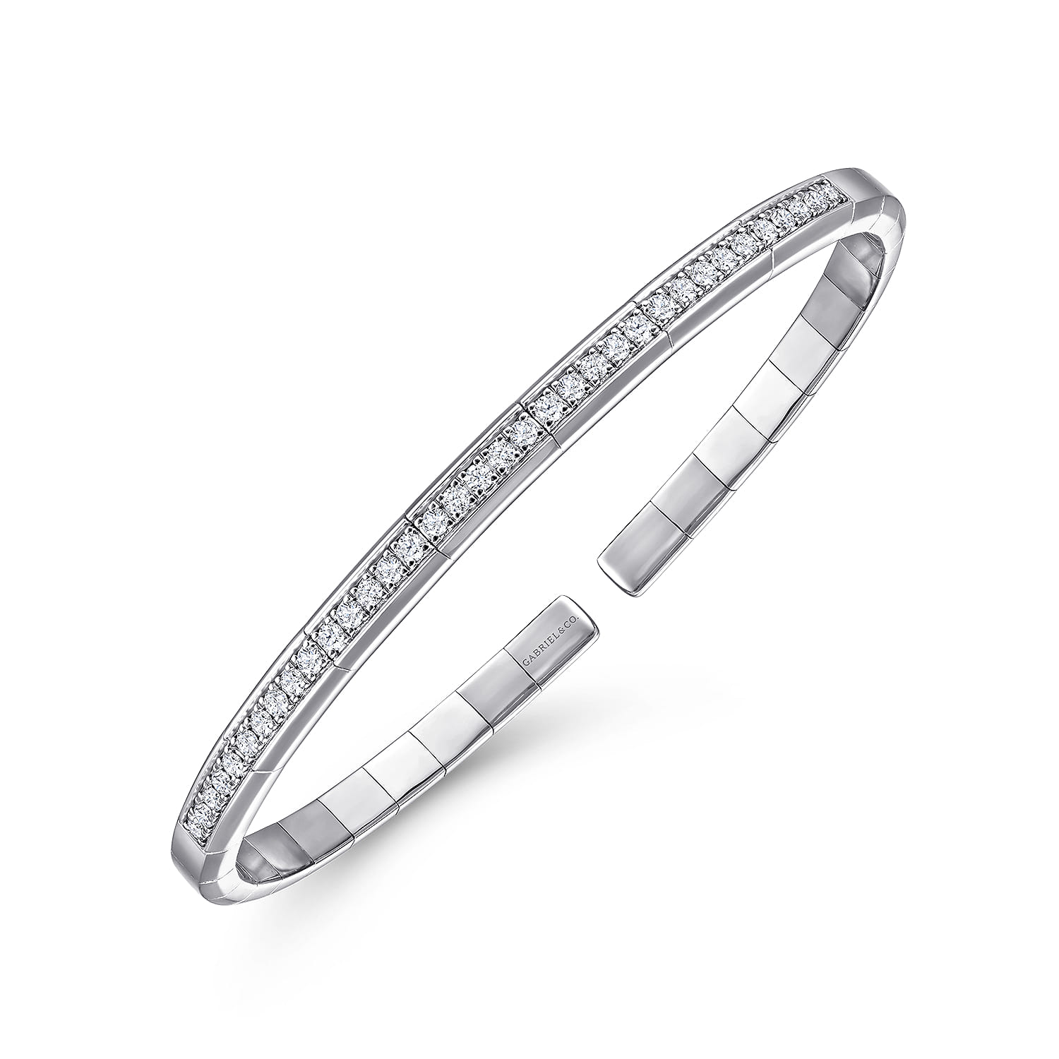 Demure - 14K White Gold Cuff Bracelet with Diamond Inner Channel - 0.6 ct - Shot 2