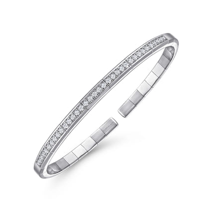 Demure - 14K White Gold Cuff Bracelet with Diamond Inner Channel